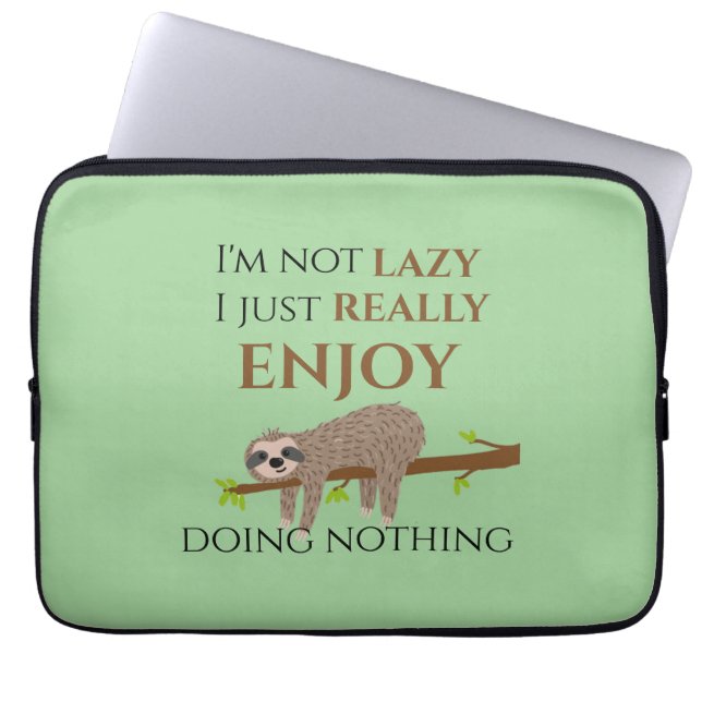 Cute Lazy Sloth Hanging on Tree Funny Text Laptop Sleeve (Front)