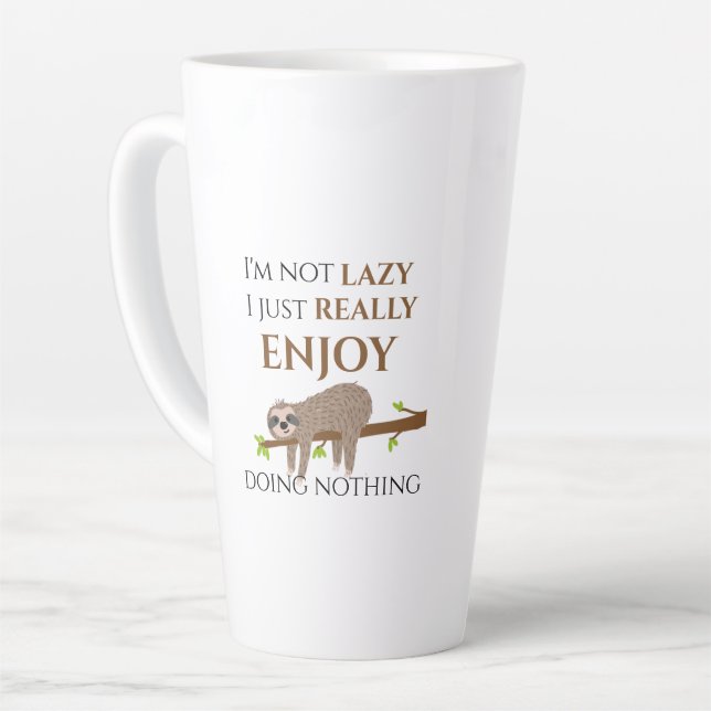 Cute Lazy Sloth Hanging on Tree Funny Text Latte Mug (Left Angle)