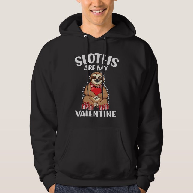Cute lazy sloth holding heart love sloth valentine hoodie (Front)
