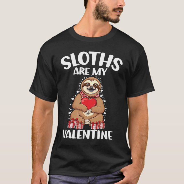 Cute lazy sloth holding heart love sloth valentine T-Shirt (Front)