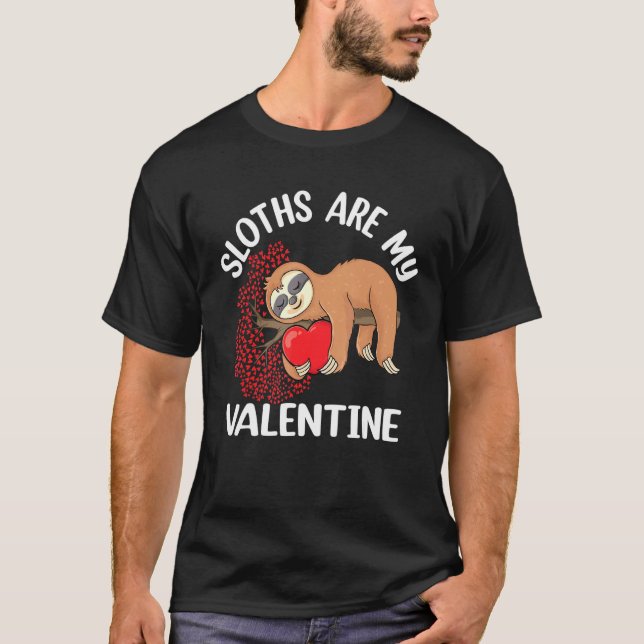 Cute Lazy Sloth Holding Heart Love Sloth Valentine T-Shirt (Front)