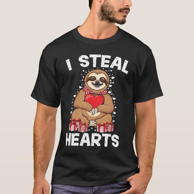 Cute lazy sloth holding heart love sloth valentine T-Shirt (Front)