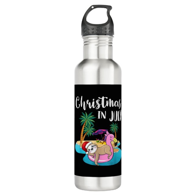 Cute Lazy Sloth On Flamingo Float Christmas 710 Ml Water Bottle (Front)