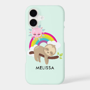 Cute Lazy Sloth with Sun & Rainbow