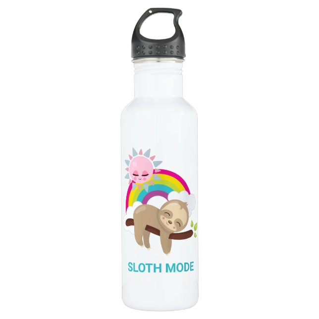 Cute Lazy Sloth with Sun & Rainbow 710 Ml Water Bottle (Front)