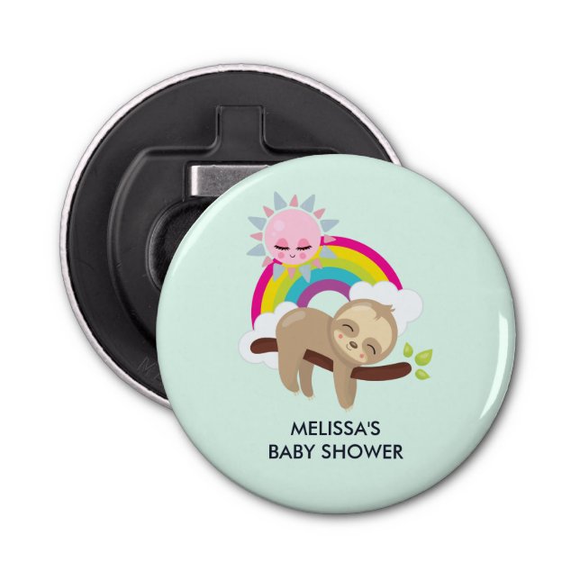 Cute Lazy Sloth with Sun & Rainbow Baby Shower Bottle Opener (Front)