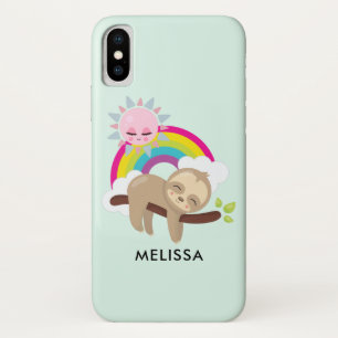 Cute Lazy Sloth with Sun & Rainbow iPhone X Case