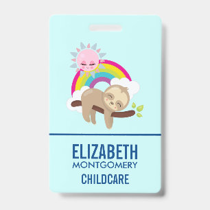 Cute Lazy Sloth with Sun & Rainbow ID Badge