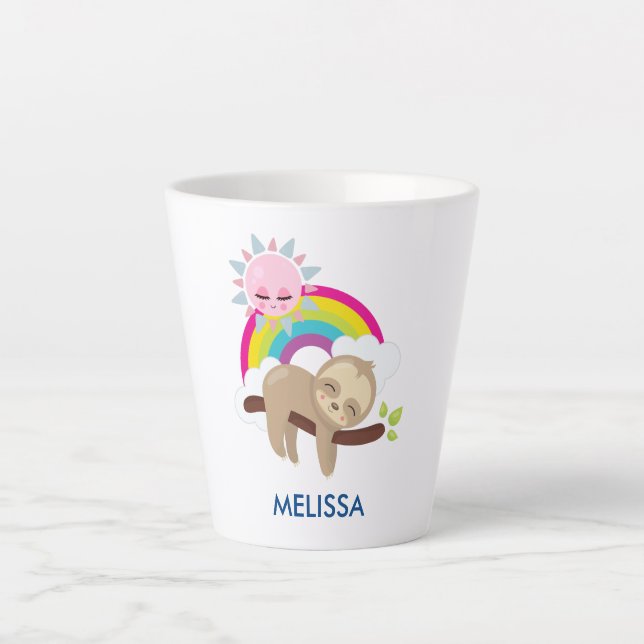 Cute Lazy Sloth with Sun & Rainbow Latte Mug (Front)