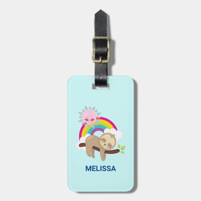 Cute Lazy Sloth with Sun & Rainbow Luggage Tag (Front Vertical)
