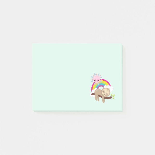 Cute Lazy Sloth with Sun & Rainbow Post-it Notes (Front)