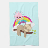 Cute Lazy Sloth with Sun & Rainbow