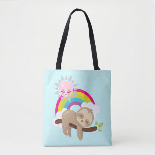 Cute Lazy Sloth with Sun & Rainbow Tote Bag
