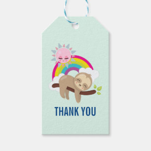 Cute Lazy Sloth with Sunshine & Rainbow Thank You Gift Tags