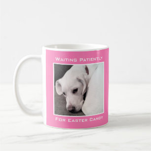 Cute Lazy White Dog Waiting For Easter Candy Pink  Coffee Mug