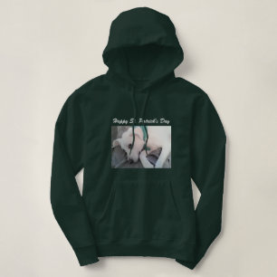 Cute Lazy White Dog Wearing Green Scarf Hoodie