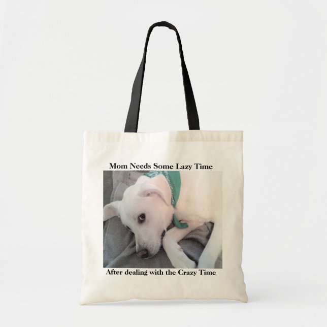 Cute Lazy White Labrador Retriever Mix Dog Mum Tote Bag (Front)