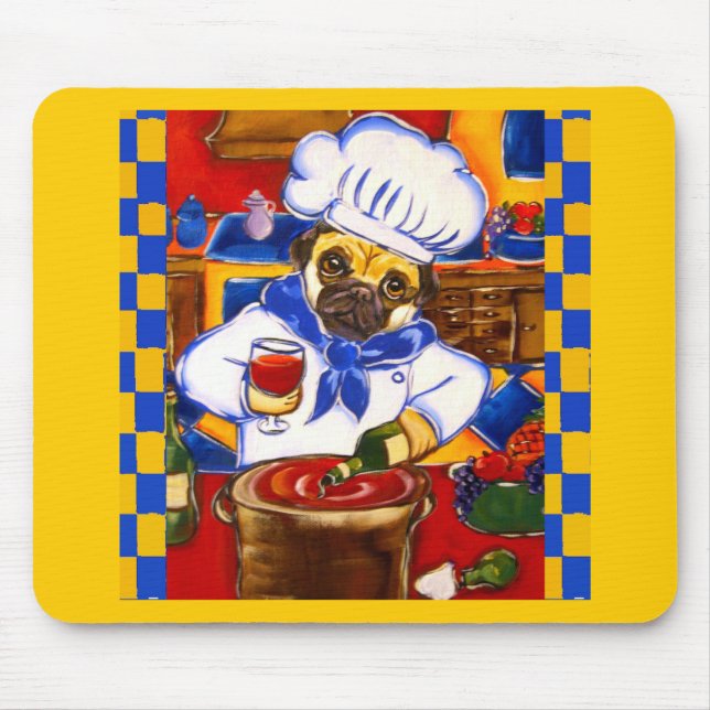 Cute Le Cafe Pug Chef Mouse Mat (Front)