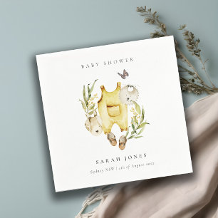 Cute Leafy Foliage Yellow Clothes Baby Shower Napkin