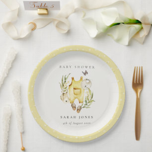 Cute Leafy Foliage Yellow Clothes Baby Shower Paper Plate
