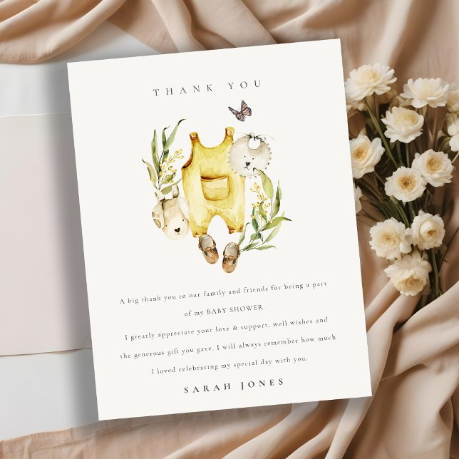 Cute Leafy Foliage Yellow Clothes Baby Shower Postcard (Creator Uploaded)