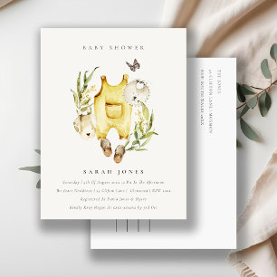 Cute Leafy Foliage Yellow Clothes Baby Shower Postcard