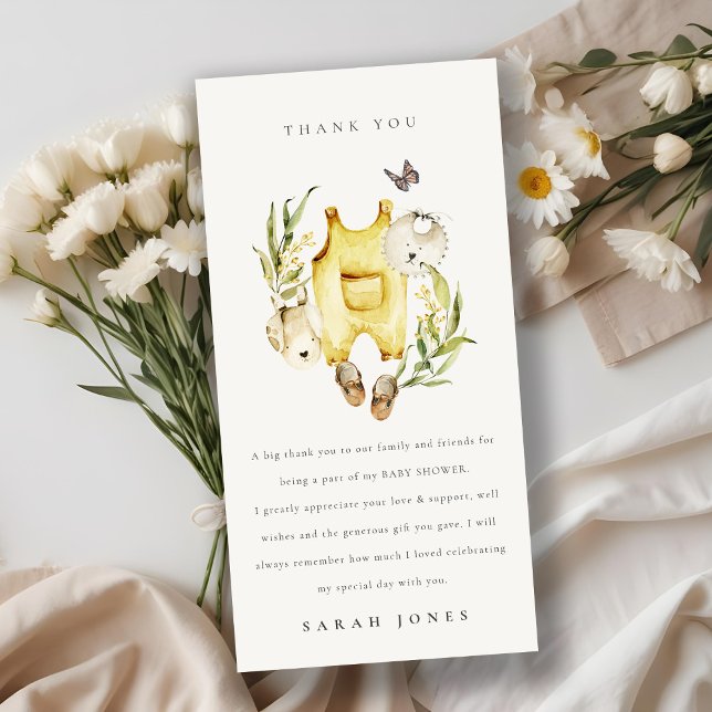 Cute Leafy Foliage Yellow Clothes Baby Shower Thank You Card (Creator Uploaded)
