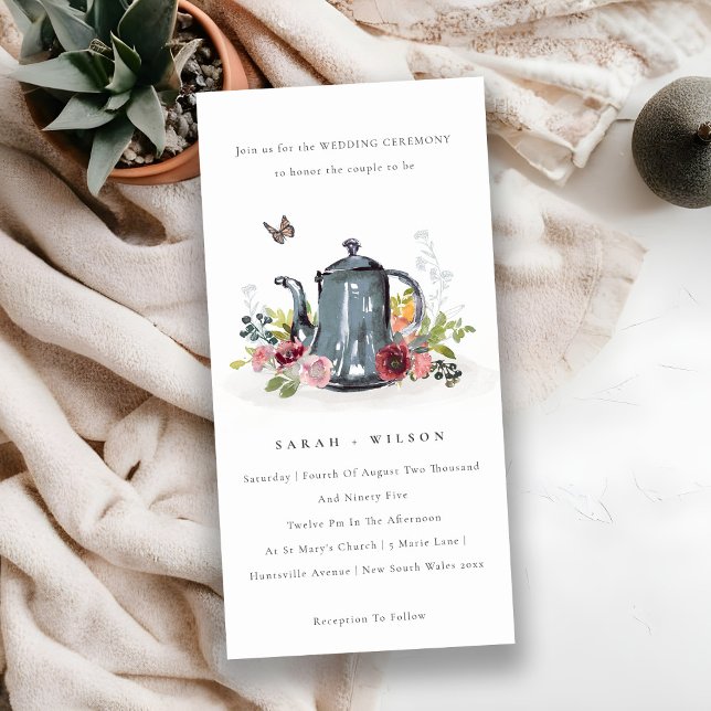 Cute Leafy Rose Floral Teapot Wedding Invite (Creator Uploaded)