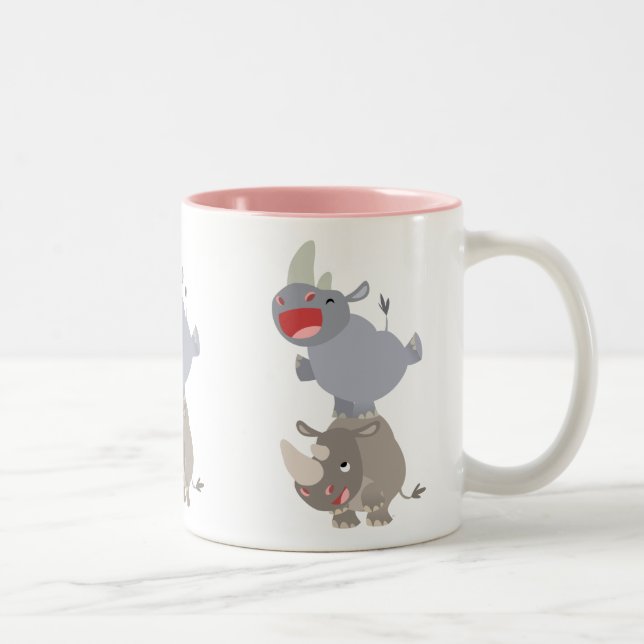 Cute Leapfrog Cartoon Rhinos Two-Tone Coffee Mug (Right)