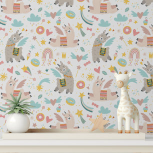 Cute Leaping Llamas Girls Modern Kids Pattern Wallpaper