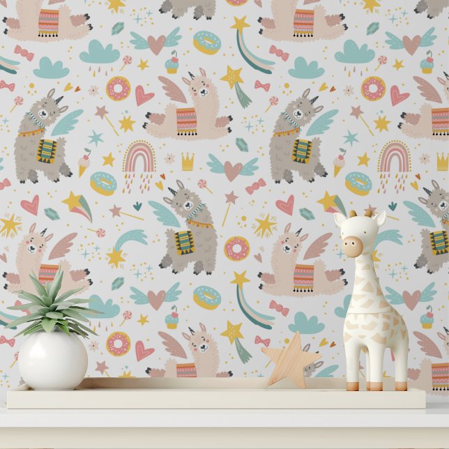 Cute Leaping Llamas Girls Modern Kids Pattern Wallpaper (Creator Uploaded)