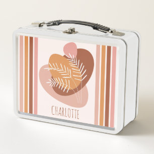Cute Leaves and stripes pattern boho colour palett Metal Lunch Box