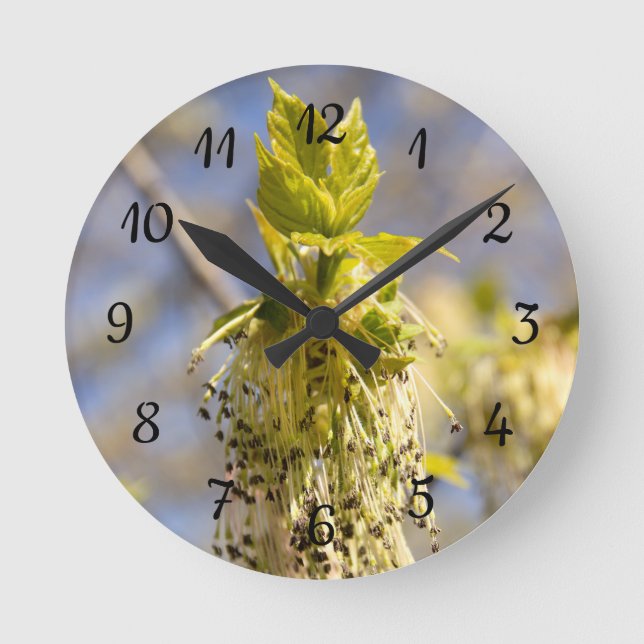 Cute leaves in spring photo round clock (Front)