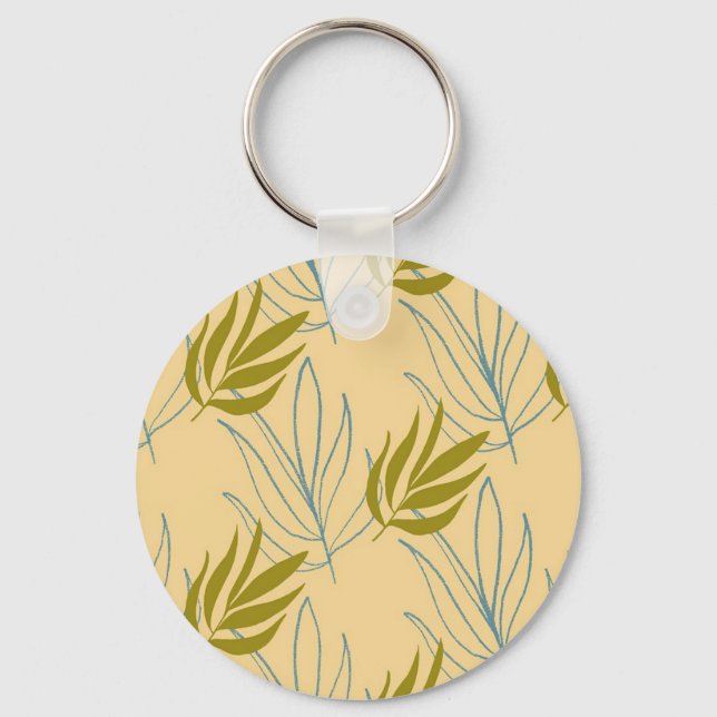 Cute leaves on pink pattern key ring (Front)