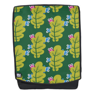 Cute Leaves Pattern With Cartoon Bugs Green Backpack