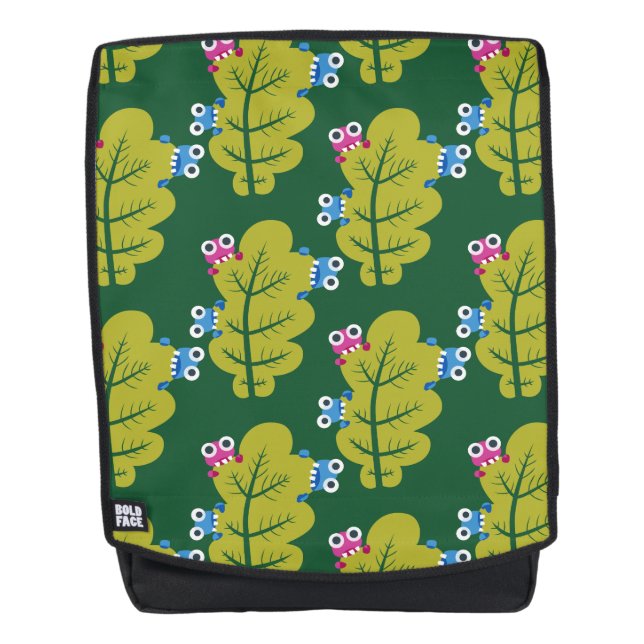 Cute Leaves Pattern With Cartoon Bugs Green Backpack (Front)