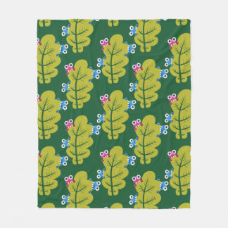 Cute Leaves Pattern With Cartoon Bugs Green Fleece Blanket