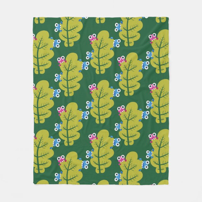Cute Leaves Pattern With Cartoon Bugs Green Fleece Blanket (Front)