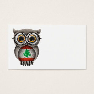 Cute Lebanese Flag Owl Wearing Glasses