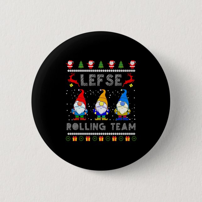 Cute Lefse Rolling Team Norwegian Gnomes Ugly Xmas 6 Cm Round Badge (Front)