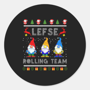 Cute Lefse Rolling Team Norwegian Gnomes Ugly Xmas Classic Round Sticker
