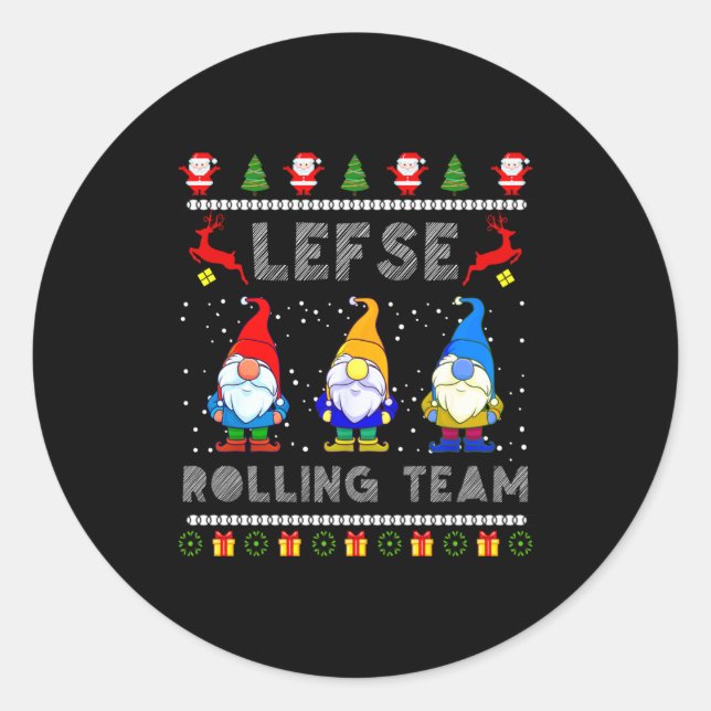 Cute Lefse Rolling Team Norwegian Gnomes Ugly Xmas Classic Round Sticker (Front)