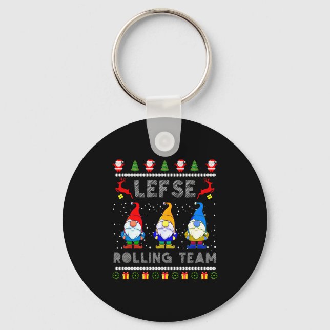 Cute Lefse Rolling Team Norwegian Gnomes Ugly Xmas Key Ring (Front)