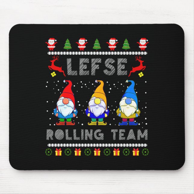 Cute Lefse Rolling Team Norwegian Gnomes Ugly Xmas Mouse Mat (Front)