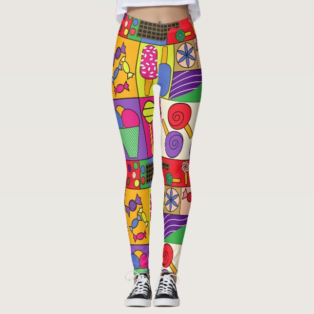 Cute leggings with candies, ice cream, sweets icon (Front)