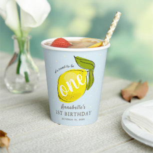 Cute Lemon 1st Birthday Blue Paper Cups