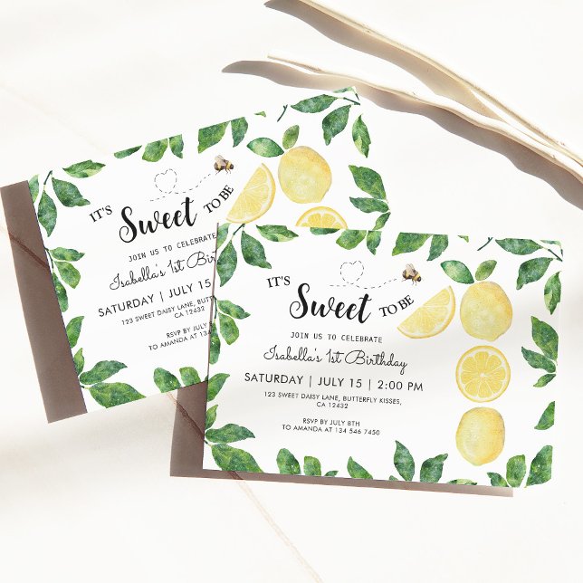 Cute Lemon And Bumblebee 1st Birthday Invitation (Creator Uploaded)