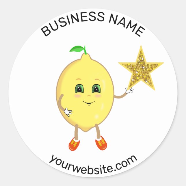 Cute lemon and customisable business logo star classic round sticker (Front)