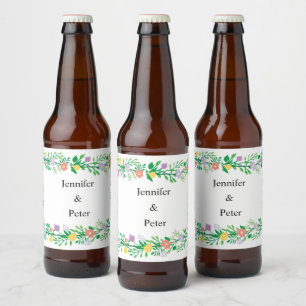 CUTE LEMON AND FLOWERS FLORAL DECOUPAGE BEER BOTTLE LABEL