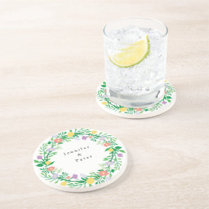 CUTE LEMON AND FLOWERS FLORAL DECOUPAGE COASTER